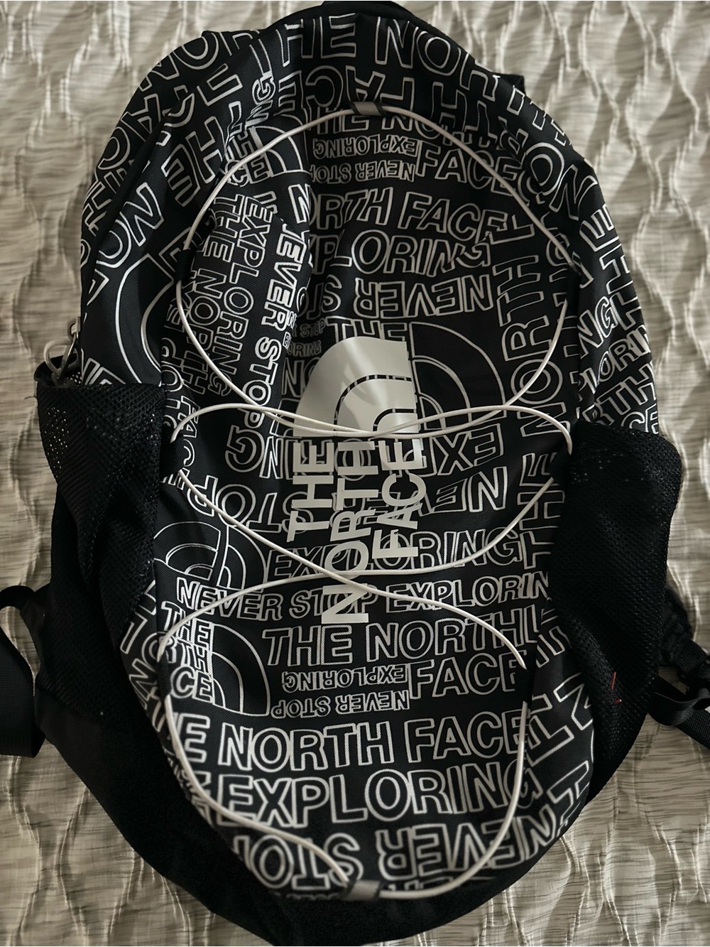 The North Face Black & White Logo Print Backpack-Big Kids Backpack